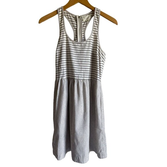 LOU & GREY Cream Striped Sleeveless Racerback A-Line Knee Length Dress Size 2 - Picture 2 of 8